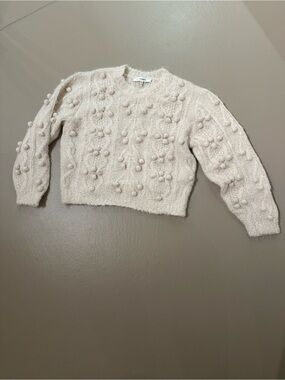 Frame Denim Cream Pom-Pom Cable Knit Crew Sweater